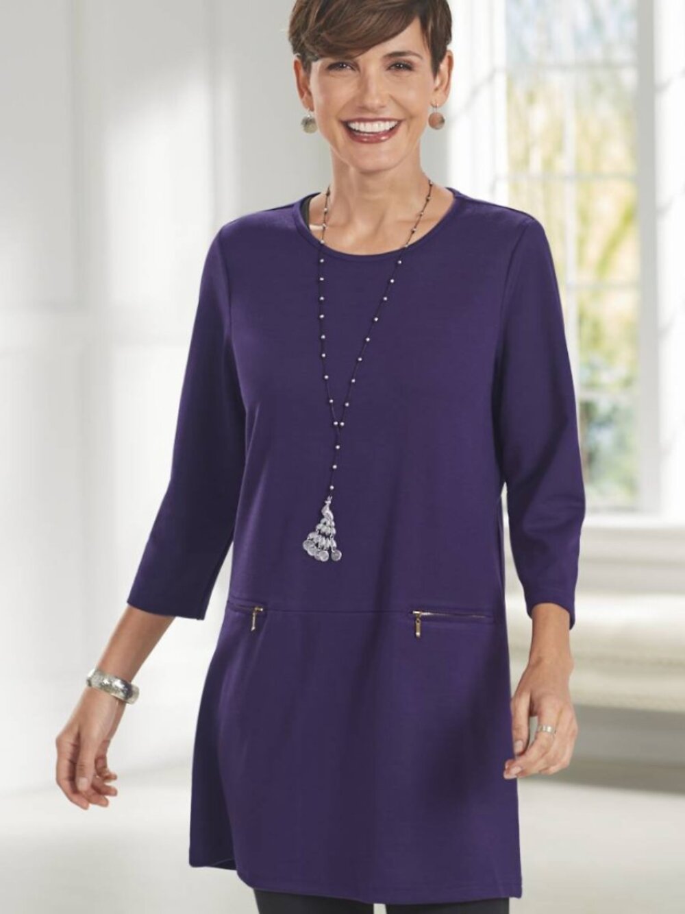 NorthStyle Zip Pocket Heathered Purple Tunic - NWOT